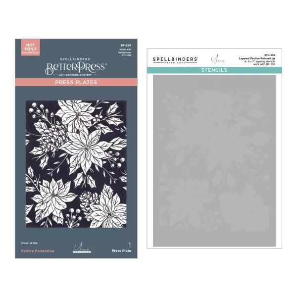 Spellbinders Festive Poinsettias Press Plate & Stencil Set