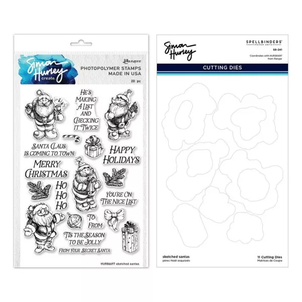 Simon Hurley Sketched Santas Spellbinders Stamp & Die Bundle