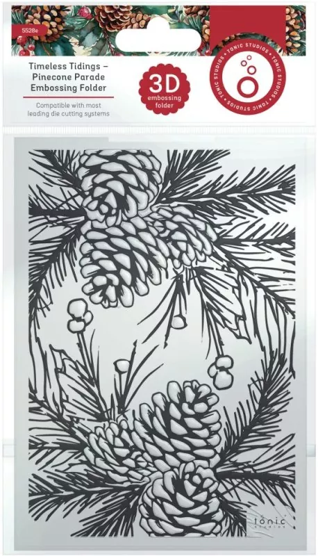 Timeless Tidings Pinecone Parade 3D Embossing Folder from Tonic Studios