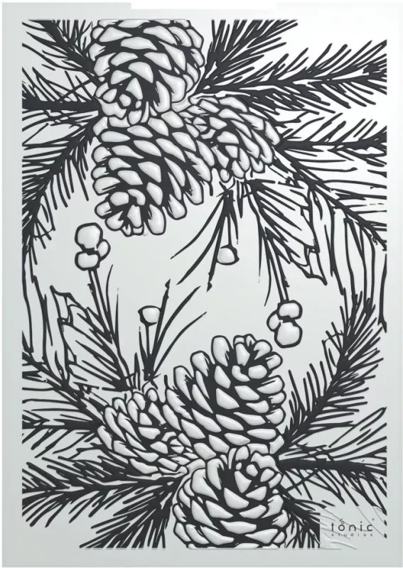 Timeless Tidings Pinecone Parade 3D Embossing Folder from Tonic Studios 1