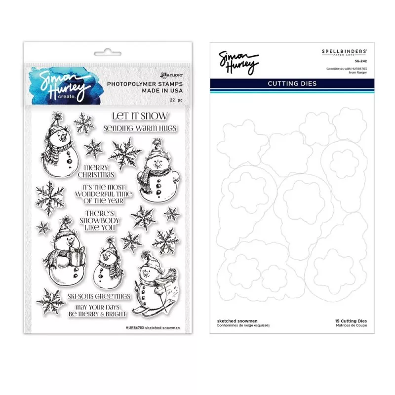 Simon Hurley Sketched Snowmen Spellbinders Stamp & Die Bundle