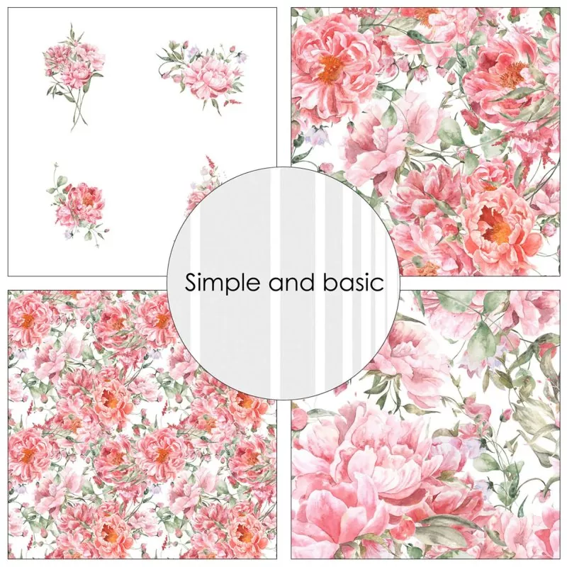 Simple and Basic Opulent Pink Flowers 12x12 inch Paper Pack 1