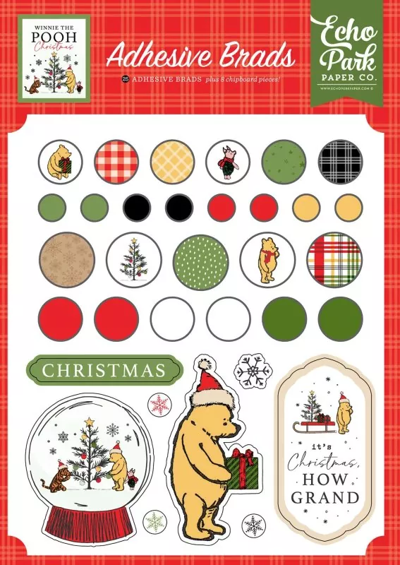 echo park Winnie The Pooh Christmas adhesive brads