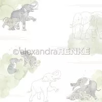 Elefanten auf Aquarell - Scrapbooking Paper -12"x12 - Kopie - Alexandra Renke